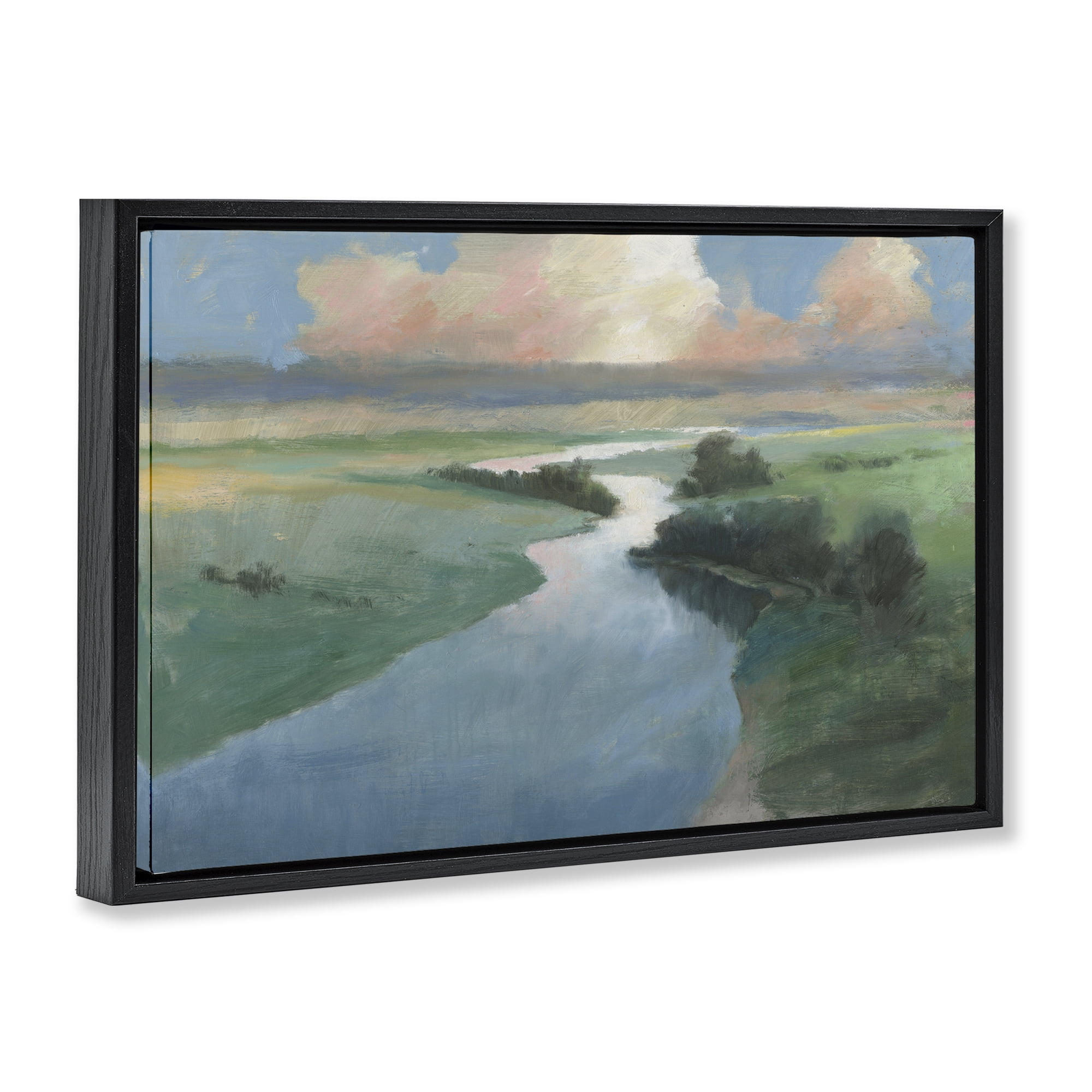Stupell Industries Stream Landscape in January Landscape & Nature Painting Black Floater Framed Canvas Art Print Wall Art, 25 x 17