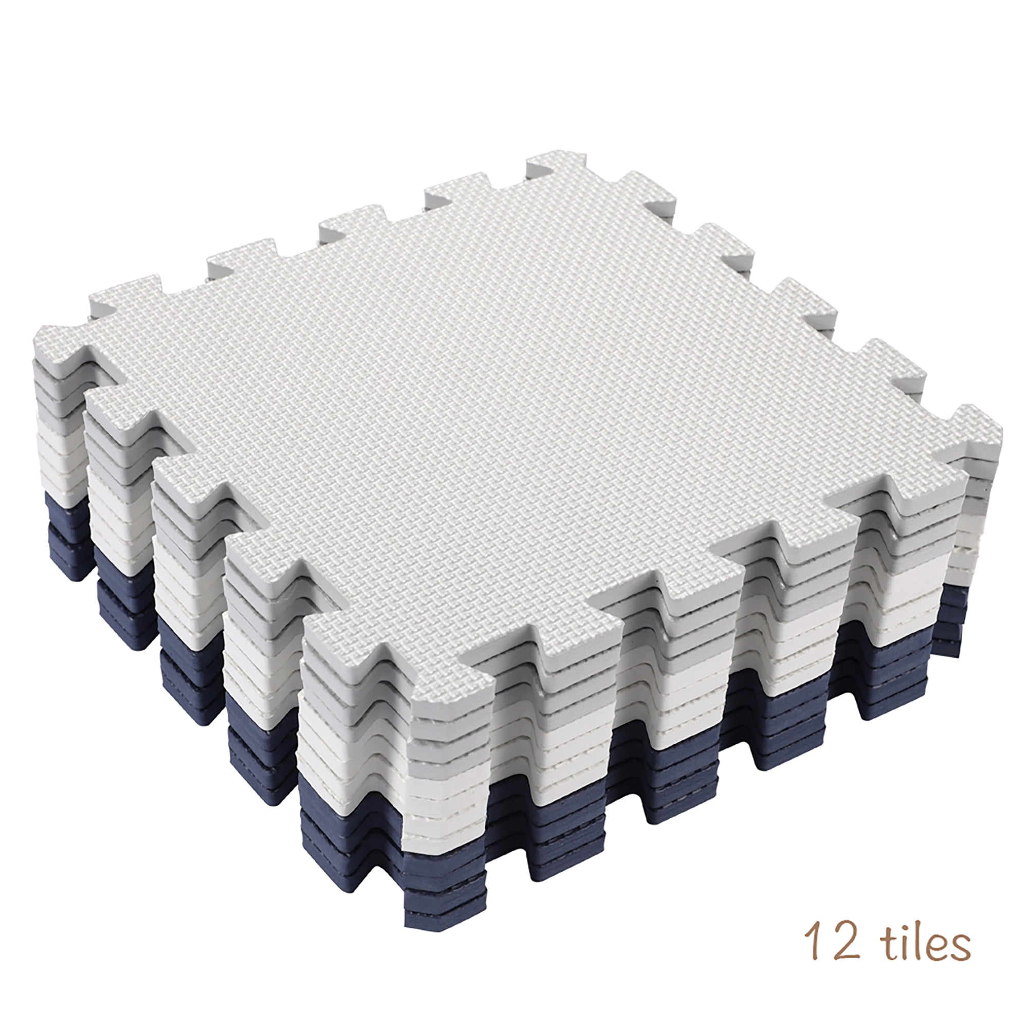 Easy Playhouse: 12 Soft Foam Floor Puzzle Tiles - Blue-Grey-White - 12" Interlocking Mat Pieces (4'x3'), Nursery, Playroom, Gym, Children & Adults