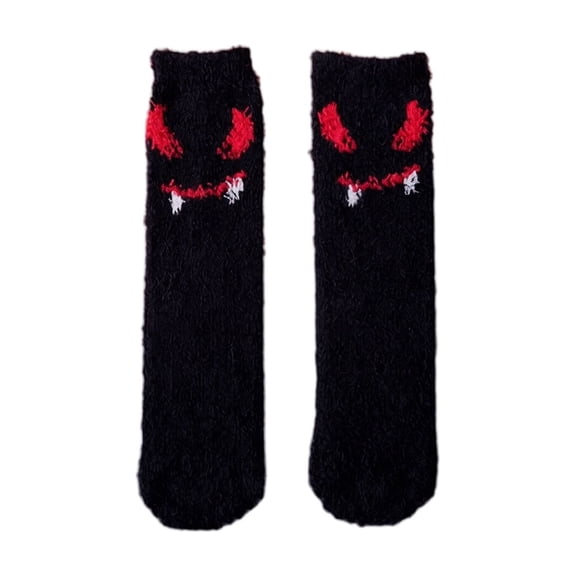 Unisex Halloween Funny Thick Warm Mid Calf Socks with Wrap Style Design, Novelty Cute Fuzzy Plush Crew Socks for Fall Winter Lounge Home Wear A
