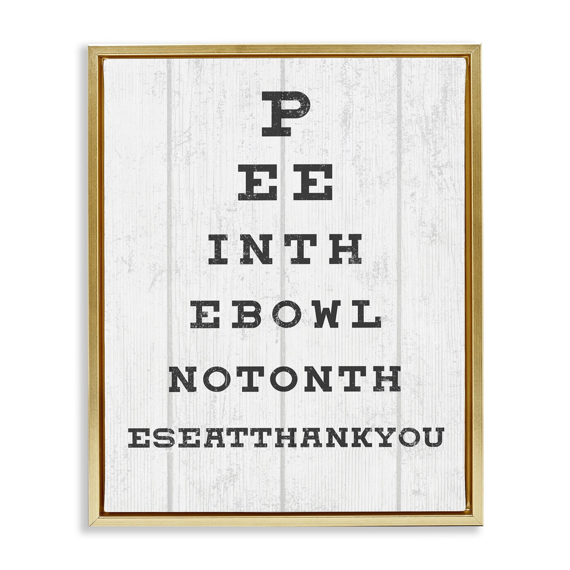 Stupell Industries Bathroom Seeing Eye Chart Pee In the Bowl Phrase Metallic Gold Framed Floating Canvas Wall Art, 24x30, by Daphne Polselli