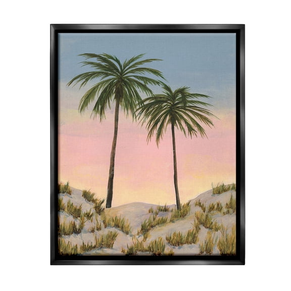 Stupell Industries Sunrise Palm Trees Landscape Painting Black Floater Framed Canvas Art Print Wall Art, 17 x 21