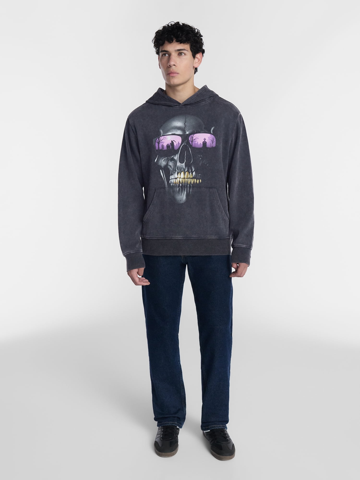Halloween Oversized Fit Grim Reaper Graveyard Graphic Fleece Hoodie Sweatshirt, Men's Sizes XS-4XLT