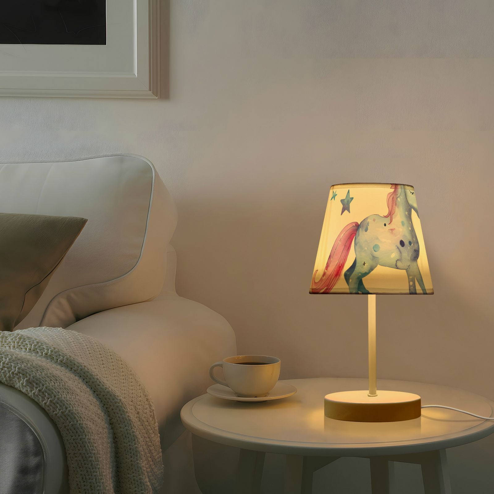 Blue Unicorns Stars LED Desk Lamp Table Lamp USB Bedside Nightstand Small Lamp for Bedroom Living Room Kids Room