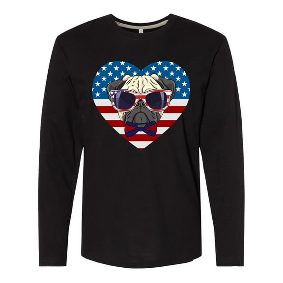 Inktastic Pug Dog Patriotic US Flag Heart Long Sleeve T-Shirt
