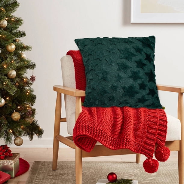 XWSHYW Almohadas y Fundas Funda de Almohada de Lana Bordada con Estrella de Navidad, Funda de Cojín de Sofá para Sala de Estar, Decoración para Fiestas Navideñas
