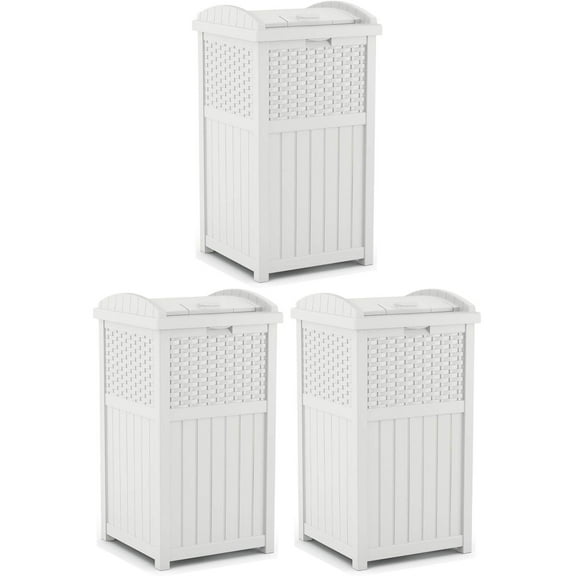 Suncast Trashcan Hideaway Outdoor Commercial 33-Gallon Waste Bin (3 Pack)