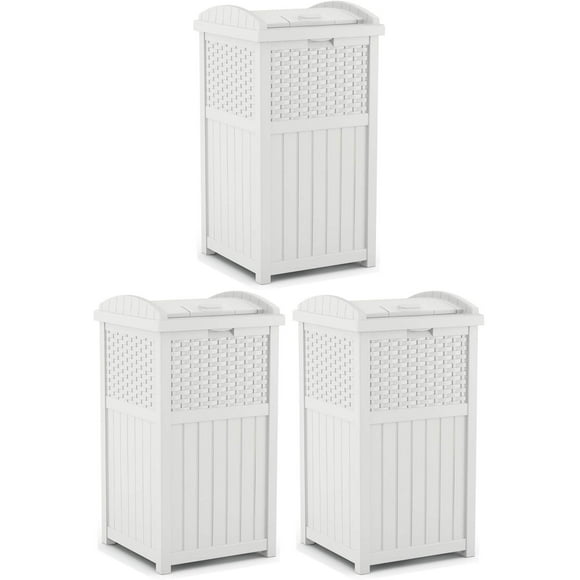 Suncast Trashcan Hideaway Outdoor Commercial 33-Gallon Waste Bin (3 Pack)
