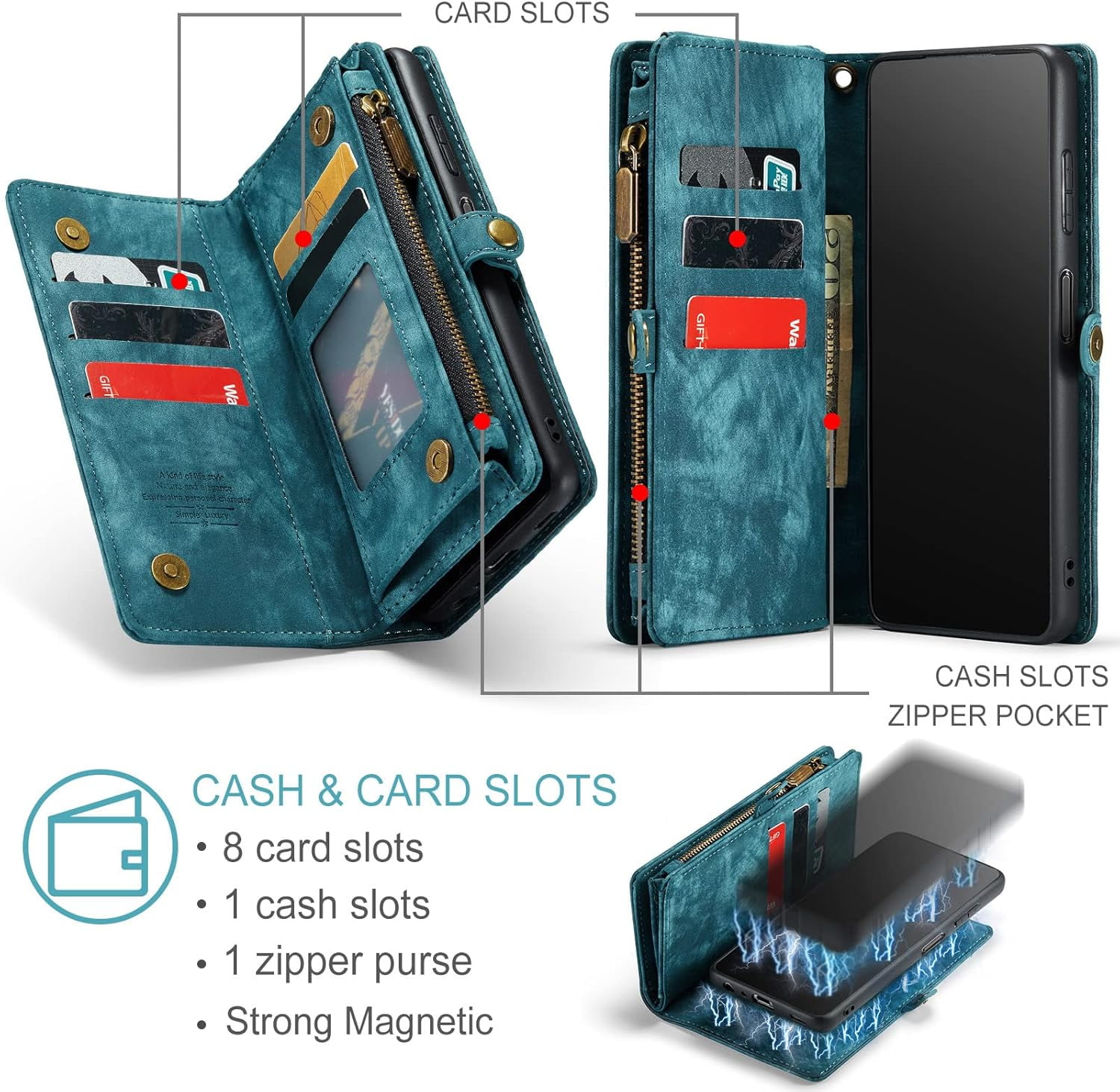 Phone Case for Samsung Galaxy A13 5G Zipper Wallet Detachable Cover with Tempered Glass Screen Protector and Flip Card Holder Cell Accessories Gaxaly A 13 G5 2022 13A A135G SM A136U Men Blue
