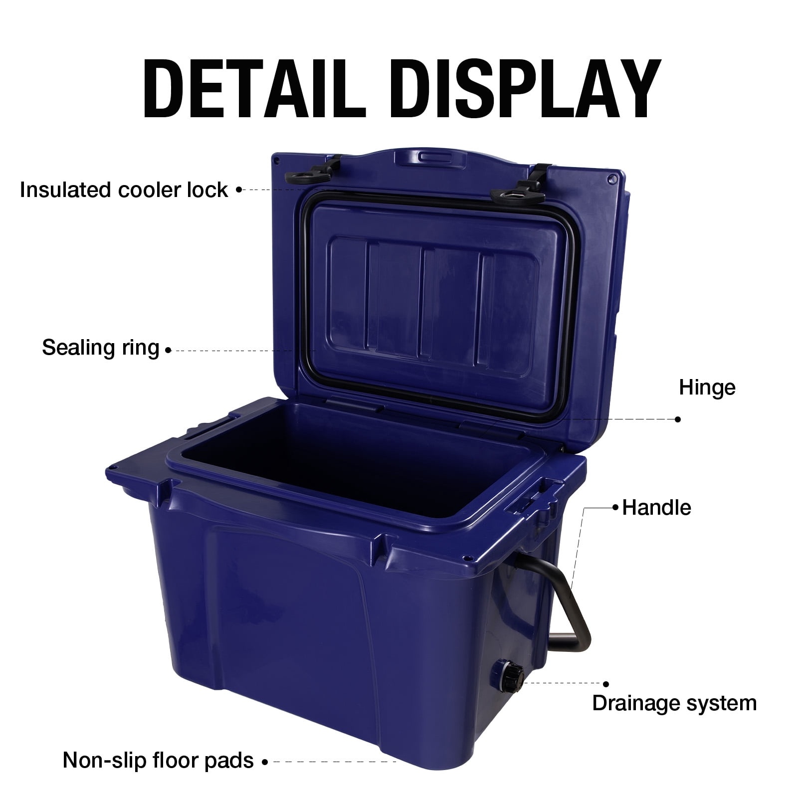 Portable Hard Cooler 25QT, Rotomolded Insulated Cooler Box with Bottle Opener, Heavy Duty Ice Chest with Cup Holder for Camping, Fishing, Beach, Tailgate, Blue