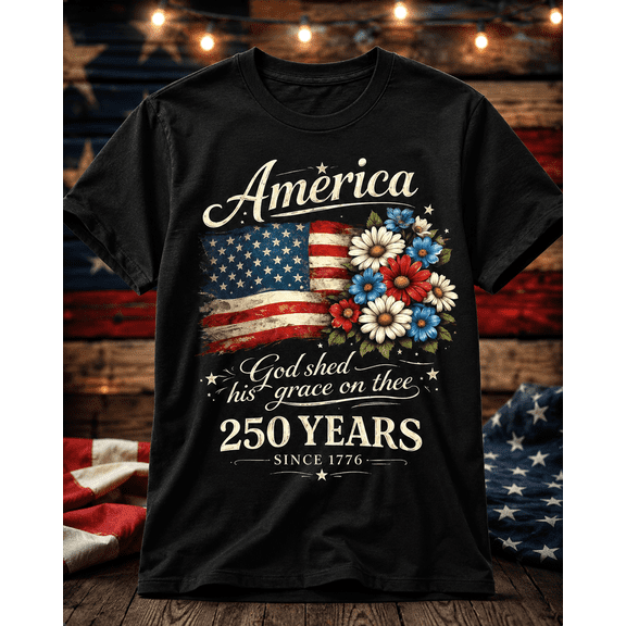 250th Anniversary Flag Floral USA Flag Patriotic 4th of July T-Shirt