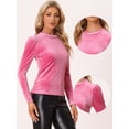 thumbnail image 2 of Blusa de terciopelo para mujer Allegra K manga larga cuello simulado purpurina metálica Rosa Caliente XL, 2 of 5