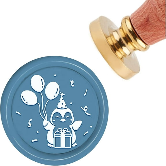 Birthday Wax Seal Stamp Penguin Vintage Sealing Wax Stamps Animal 30mm Removable Brass Head Sealing Stamp with Wooden Handle