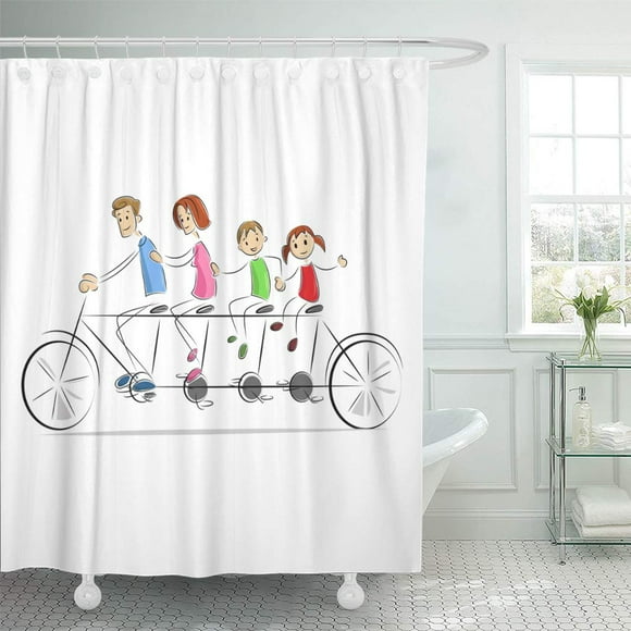 YUSDECOR Happy Bike of Family Enjoying Tandem Bicycle Ride Exercise Bathroom Decor Bath Shower Curtain 60x72 inch