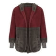 thumbnail image 3 of IROINNID Cardigan for Women Open Front Clearance And Winter Loose Hoodie Patchwork Color Female Blouse Plush Cardigan Long-sleeved Coat,Burgundy, 3 of 6