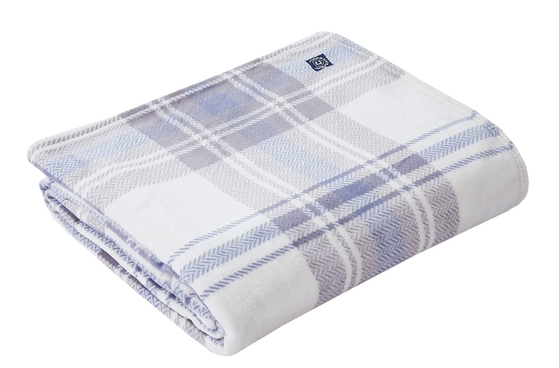 CHAPS PRINTED PLAID PLUSH BLANKET, 90 X 90
