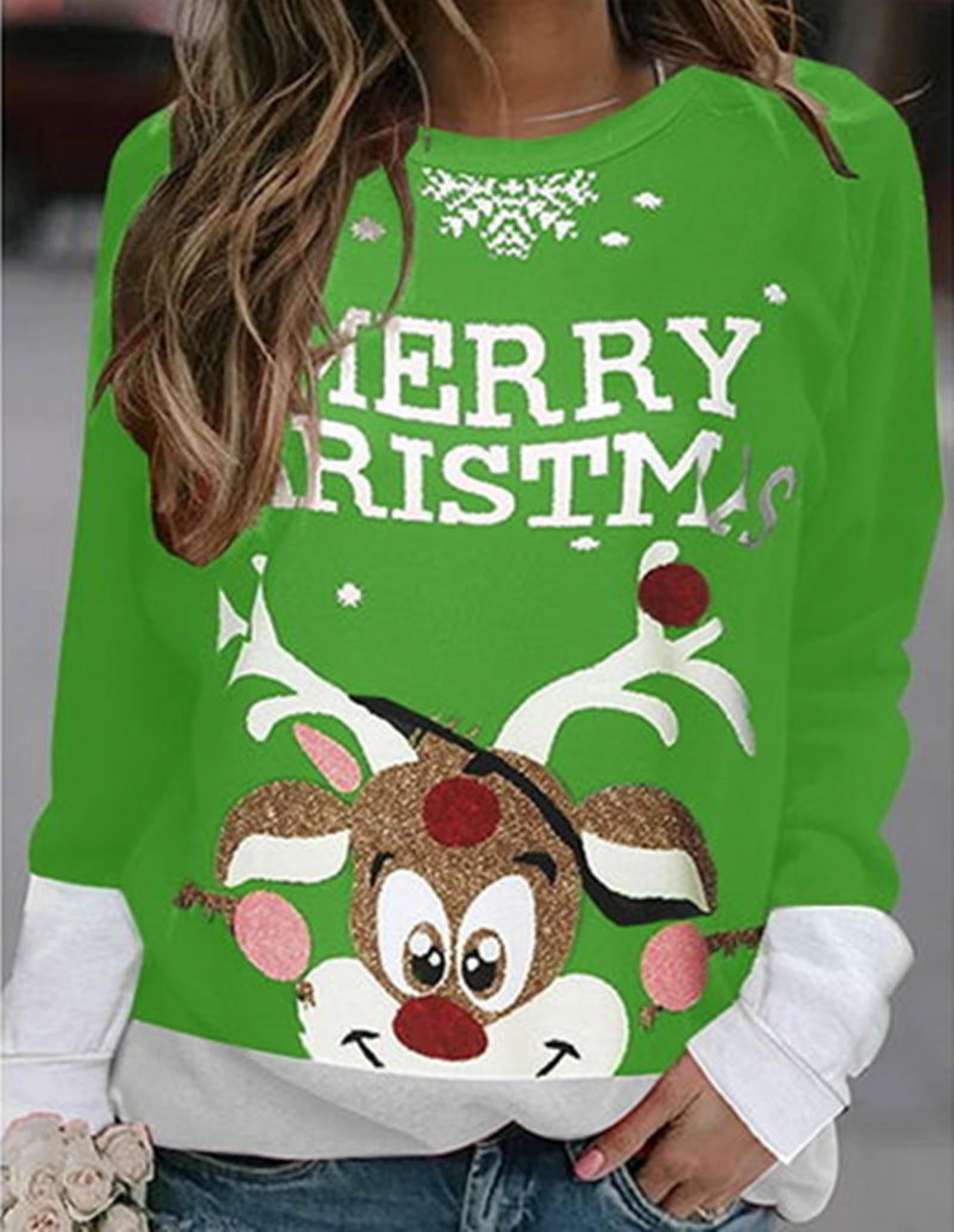 Ugly Christmas Hoodie Sweater for Womens Fuzzy Sweatshirt Deer Graphic Fleece Comfy Pullover Casual Loose Outerwear 