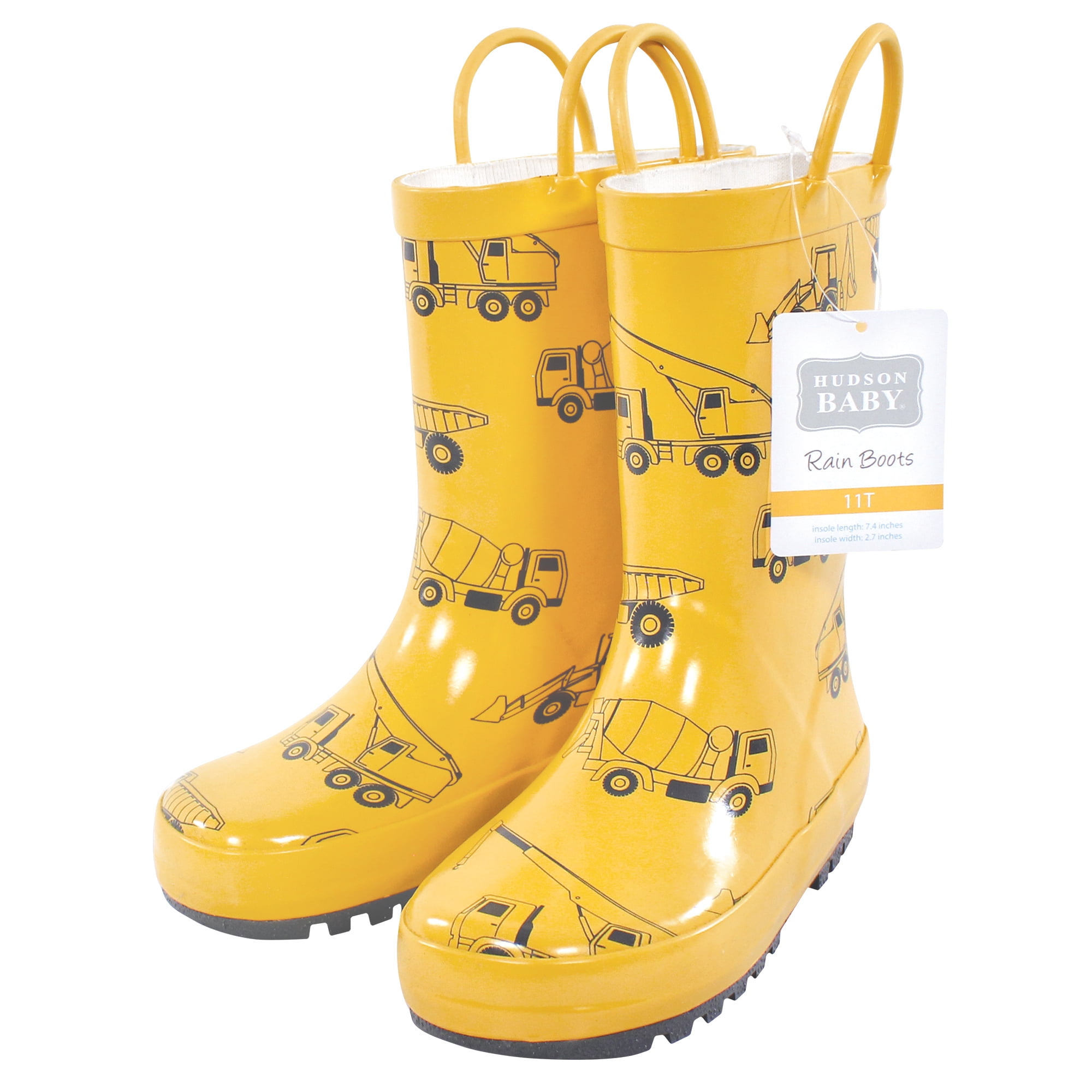 Hudson Baby Boys Rain Boots, Yellow Construction, 7 Toddler