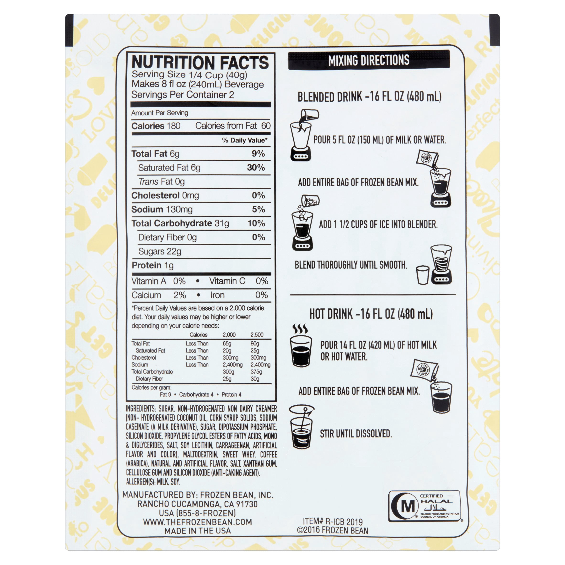 FrOzen Bean Drink Mix, Vanilla, 2.8 Oz, 1 Count