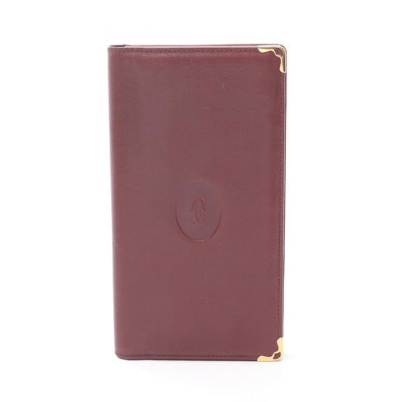 Pre-Owned Cartier Must Line Bi-fold Long Wallet, Leather, Women's, Bordeaux (Good)