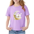 thumbnail image 2 of Cowsor Girls Sleepy Rabbit Printed Short Sleeve Crewneck T Shirt Cozy Casual Summer Tee for 2-13 Years Old Daily Wear, 2 of 6