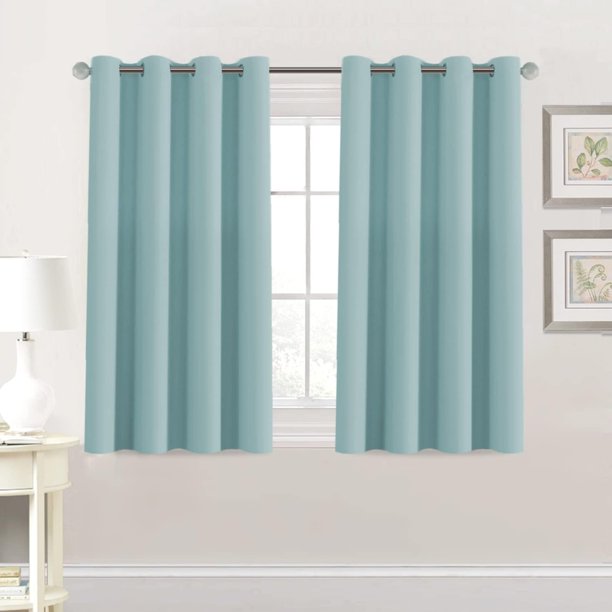 Cortinas blancas de 96 pulgadas de largo, paneles de tratamiento de ventana/cortinas para sala de estar, diseño moderno, paneles de cortina con ojales para comedor, juego de 2, azul mineral, 52 pulgadas de ancho x 45 pulgadas de largo