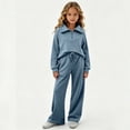 thumbnail image 5 of HBGVBA Girls Fall 2 Piece Outfits Half Zip Long Sleeve Sweatshirt Wide Leg Sweatpants with Pockets Casual Matching Set,6-8 Years, 5 of 6