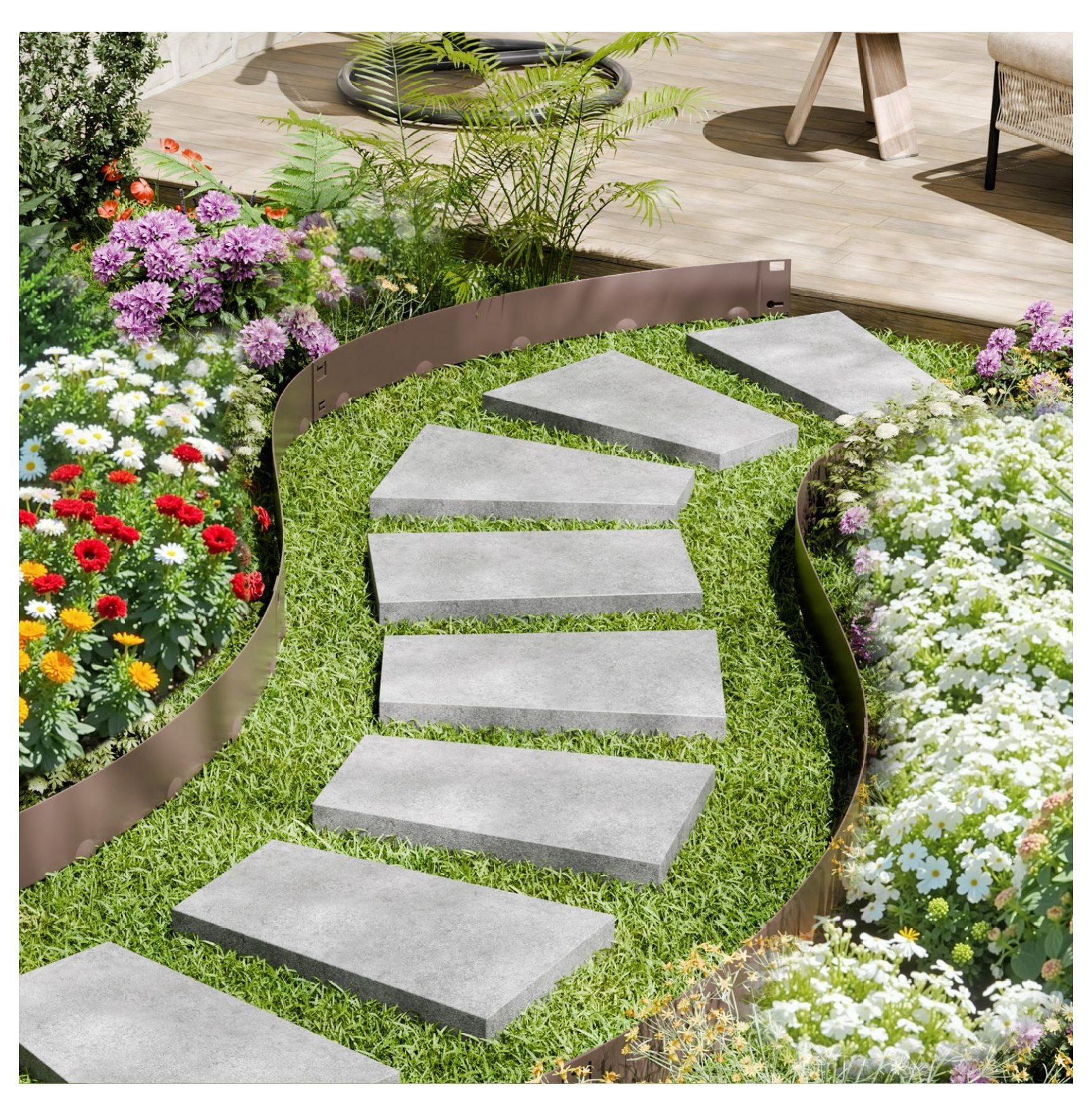 Steel Landscape Edging 5 Pack - 39 x 5in Rustproof Garden Border, Brown Metal Lawn Edging for Flower Beds, Durable Yard Edging