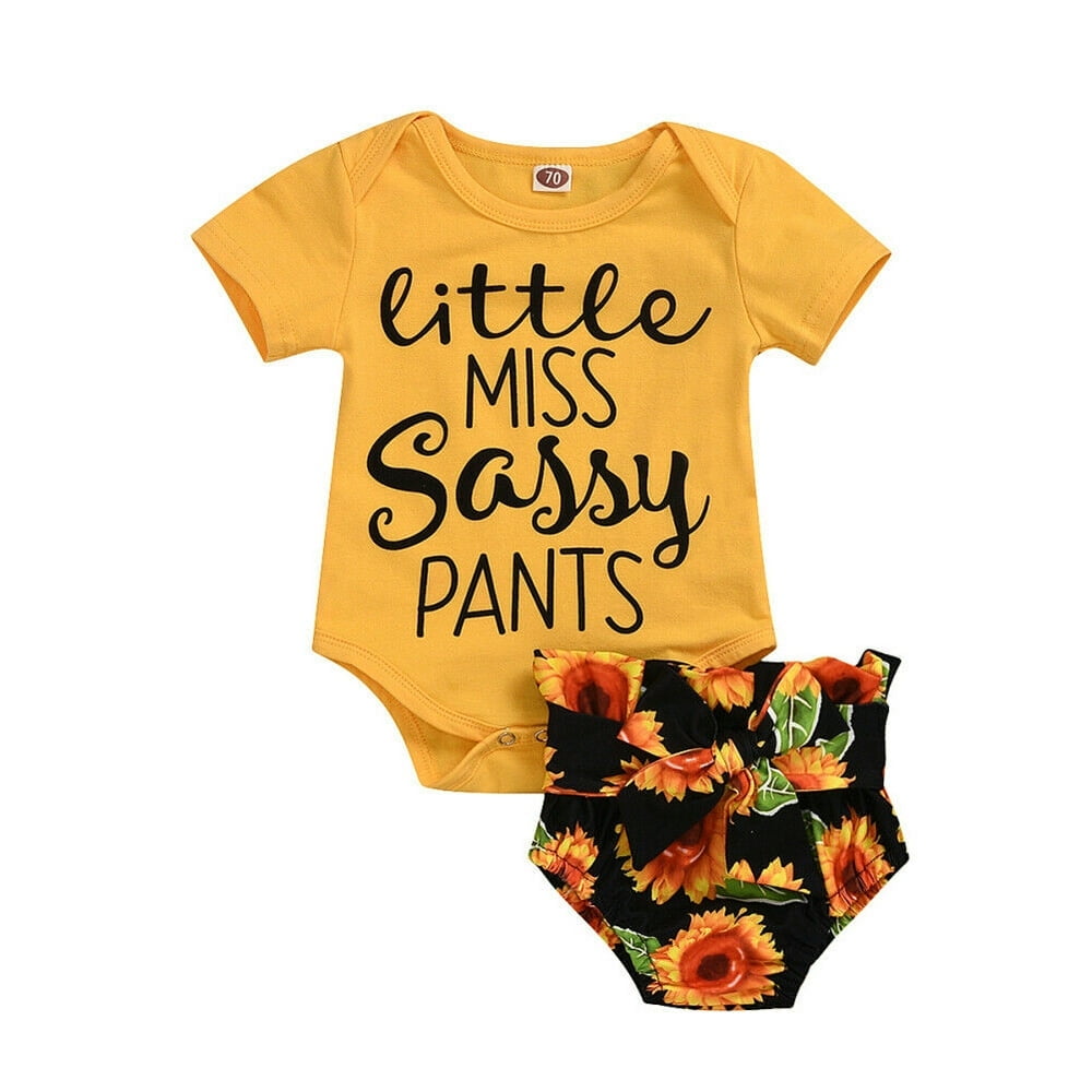 Infant Kid Baby Girl Sassy T-shirt Tops Sunflower PP Shorts - Main Image