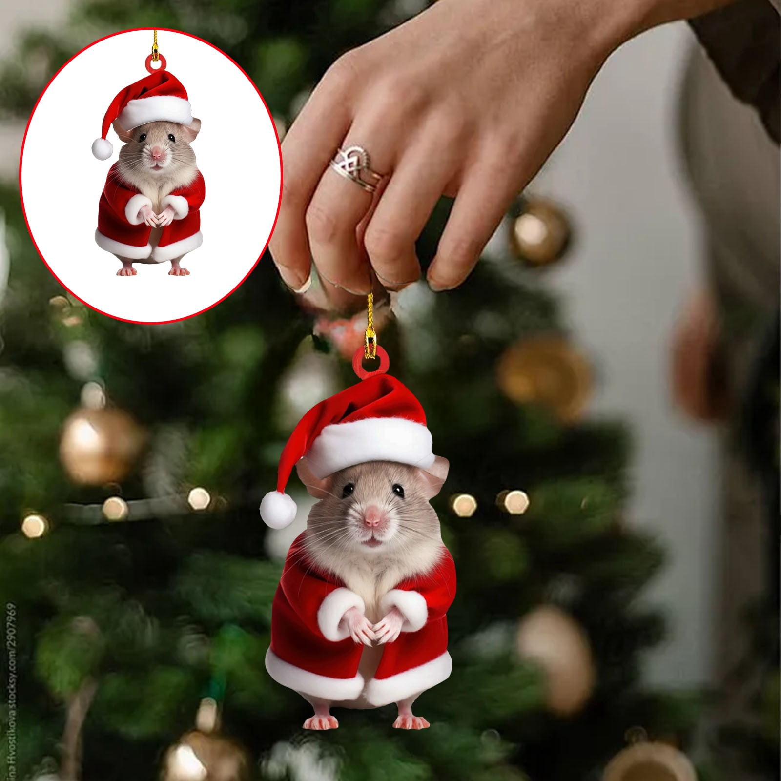 Cute Christmas Mouse Decorations,2D Flat Acrylic Hanging Christmas Tree Ornaments,Xmas Keepsake Pendant for Pet Lovers,Car Rear View Mirror Accessories,Xmas,Acrylic Mouse Pendant(2Pc)
