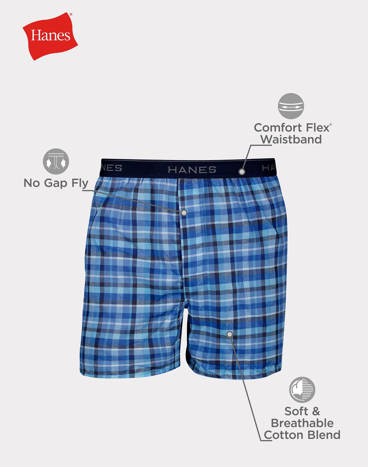 Hanes Men's Moisture-Wicking Boxer Underwear Pack, Cotton Blend, 10-Pack