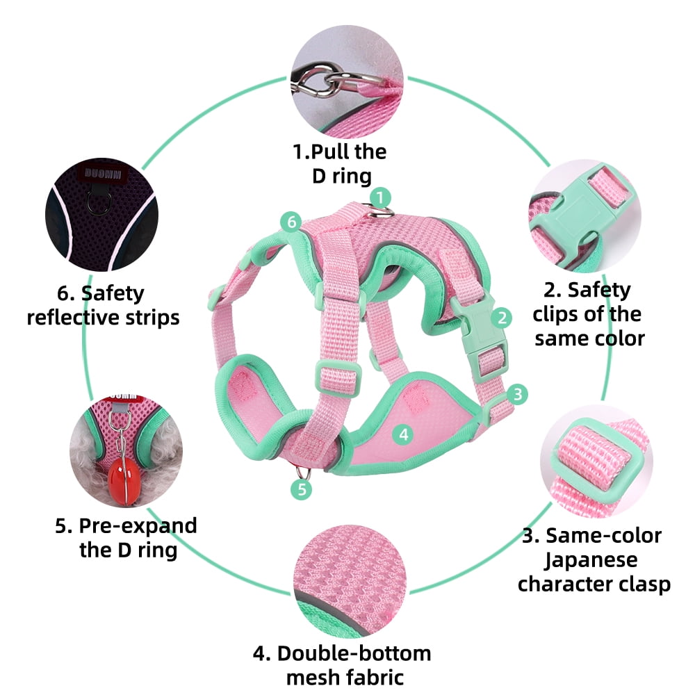 Small Dog and Cat&nbsp;Vest Harness Leash Set,Soft Breathable Mesh Adjustable Jacket&nbsp;for Puppy Fat Cat Outdoor Walking,with Reflective Strip
