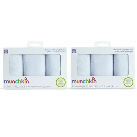 Munchkin Waterproof Changing Pad Liners, White, 6 Pack