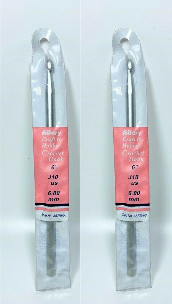 Lot of 2 Allary Polished Aluminum Crochet Hooks J10 (6mm X 6