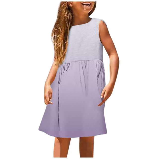 Robes Décontractées pour Bébés Filles Été Dégradé Imprimé Col Rond Sans Manches Ligne A Extensible Décontracté Plage Extérieur Quotidien, Violet, 18-24 Mois