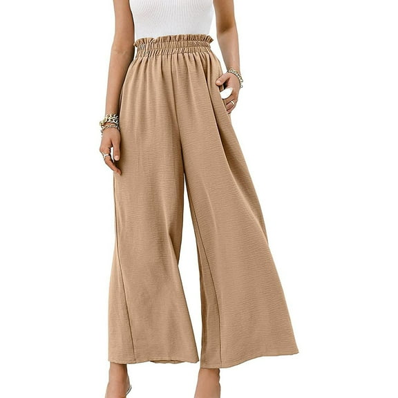 2023 Summer Cotton Linen Palazzo Pants for Women Tie High Waist Wide Leg Pant Solid Color Baggy Casual Trousers