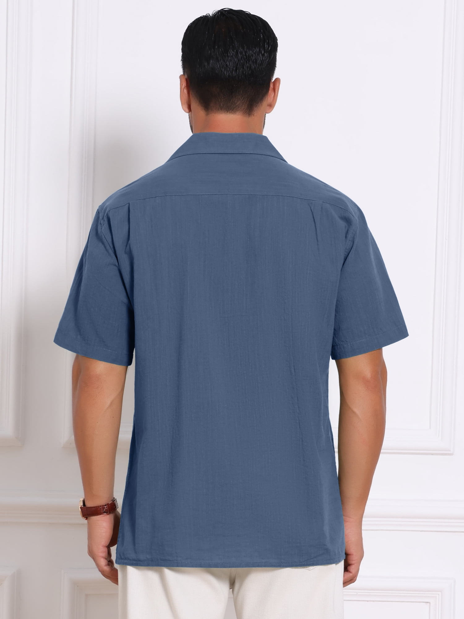 DARING DIVA Men's Camp Collar Button Down Short Sleeve Cotton Shirts S Dark Blue