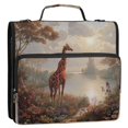 thumbnail image 2 of Water-Resistant 3-Ring Binder Organizer with Multiple Pockets Zipper Binder Bag for Office Oil Painting Of Giraffe, 2 of 8