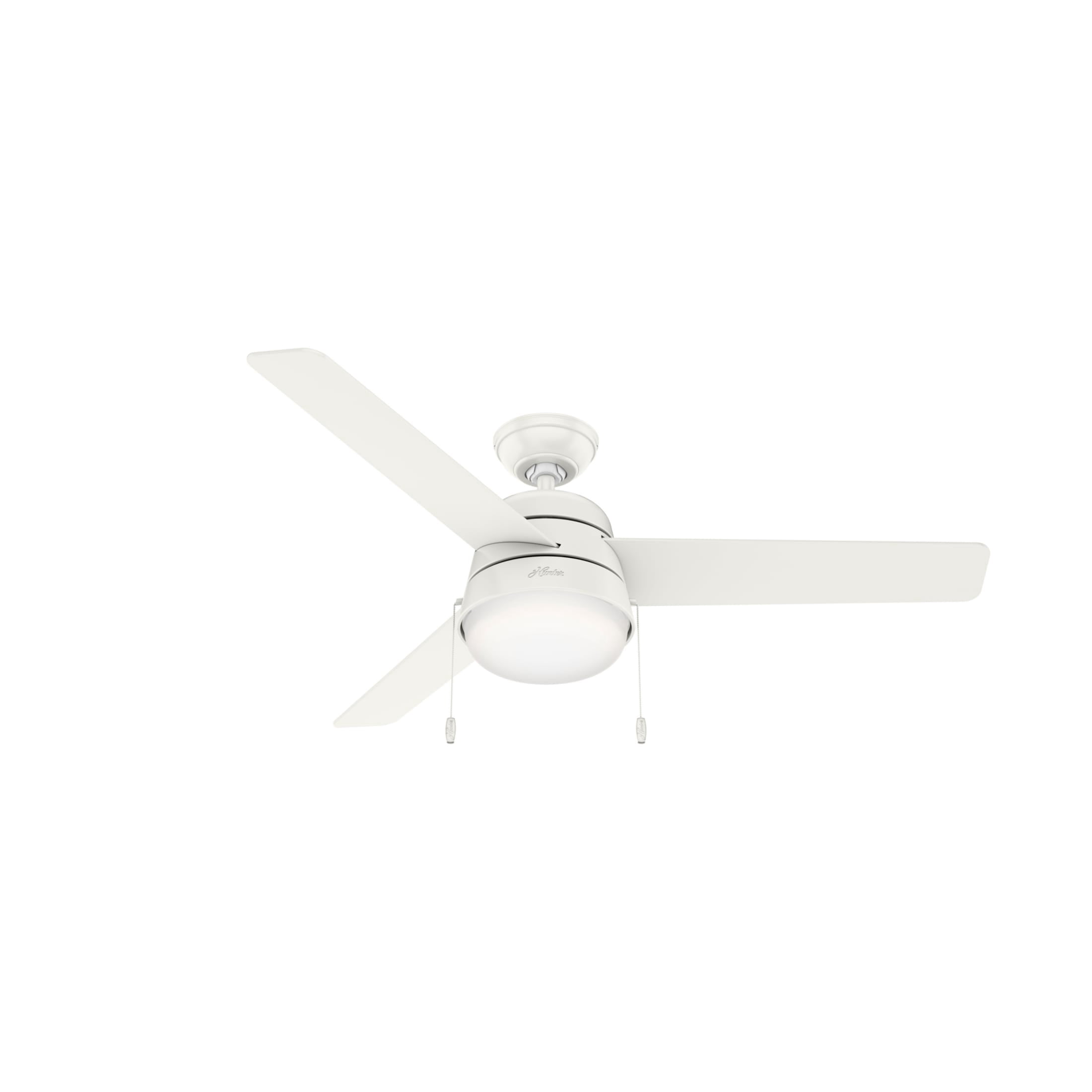 Hunter 52 inch Indoor Ceiling Fan with LED Light and Pull Chain - White Modern Ceiling Fan, Standard Mount, 3 Blades, For Bedroom, Living Room, or Kitchen, Quiet - Aker 50378, Fresh White