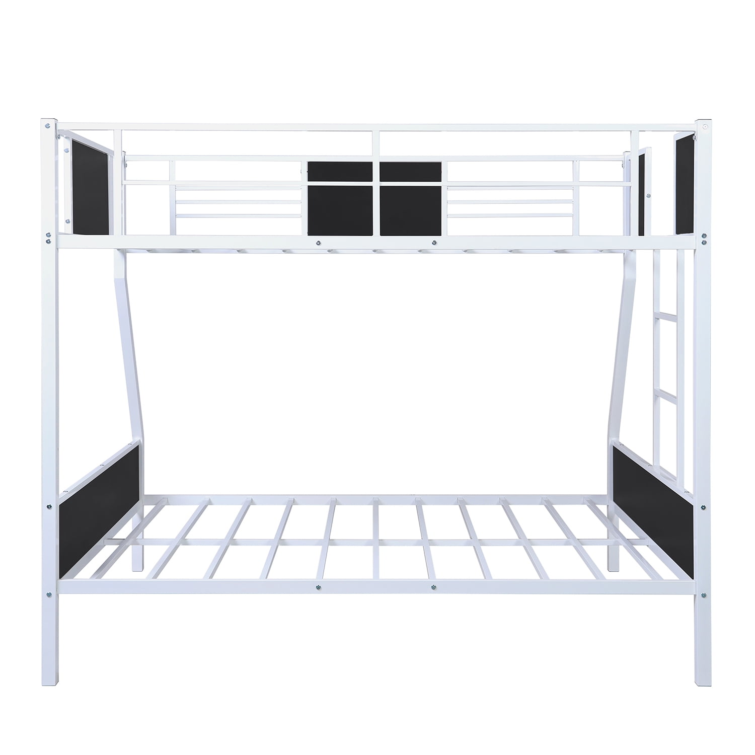 Kepooman Twin-over-Full Modern Steel Bunk Bed with Guardrail & Ladder for Bedroom, 77.2" x 54.7" x 66.5", White Kepooman Twin-over-Full Modern Steel Bunk Bed with Guardrail & Ladder for Bedroom, 77.2" x 54.7" x 66.5", White
