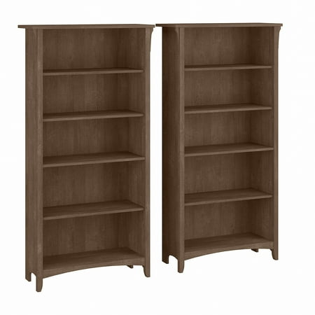 Bush Furniture Salinas Tall 5 Shelf Bookcase Set of 2 Ash Brown