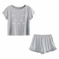 thumbnail image 3 of Ensemble de Pyjama Décontracté pour Femme, Ensemble de Nuit, Haut à Manches Courtes Rond avec Dessin Animé et Short, 3 of 7
