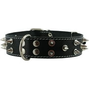 real leather black spiked dog collar spikes, 1.6 wide. fits 19-23.5 neck, large breeds cane corso, american bulldog.