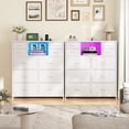 thumbnail image 5 of Enhomee White Dresser for Bedroom with LED Lights & Charging Station Tall Chest of 10 Fabric Drawers with Storage Shelves, 5 of 9
