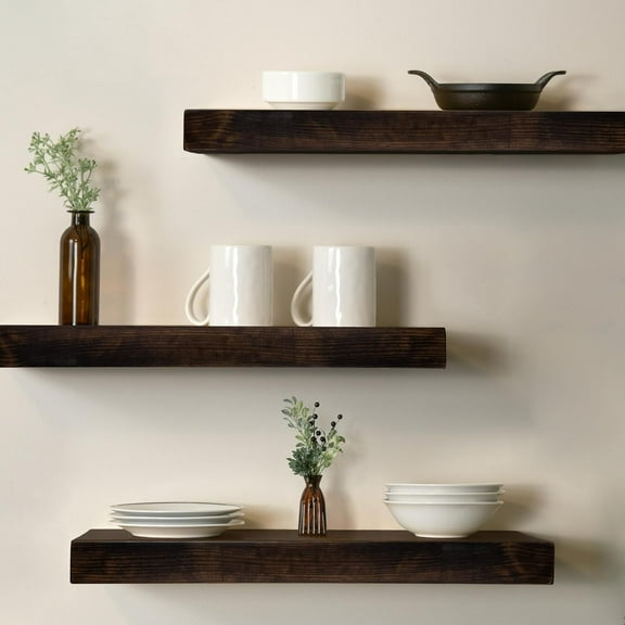 Thick Floating Shelves for Wall - Solid Wood Kitchen Shelves, Modern Real Wood Shelf Hand Crafted in The USA