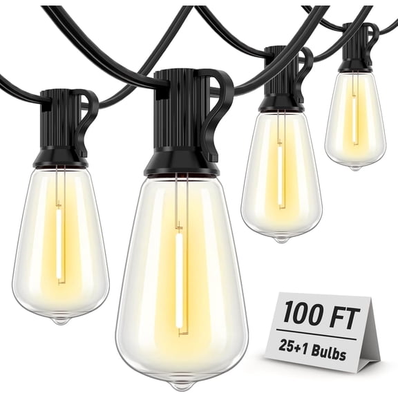 100FT Outdoor String Lights,Patio Lights with Shatterproof Waterproof Vintage Edison Bulbs for Christmas,2700K