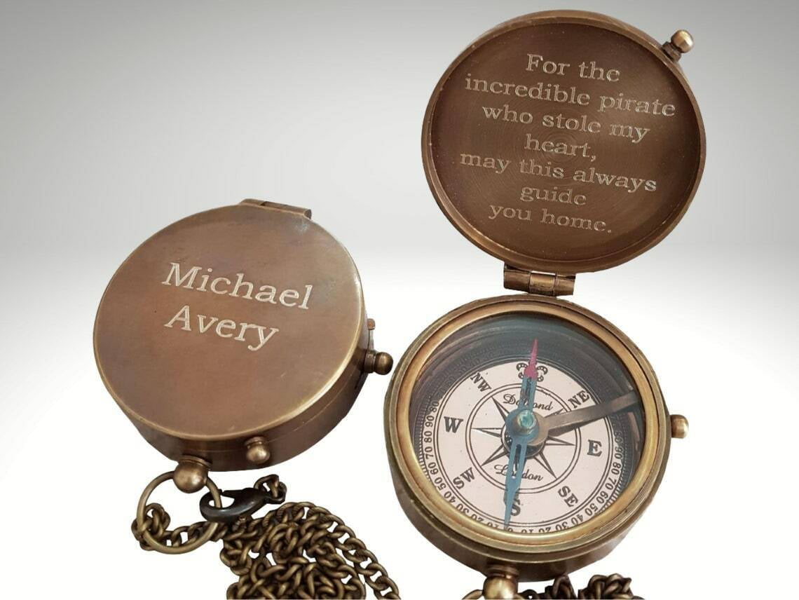 Engraved Brass Compass, Personalized Gift Compass Birthday Gift Anniversary Gift