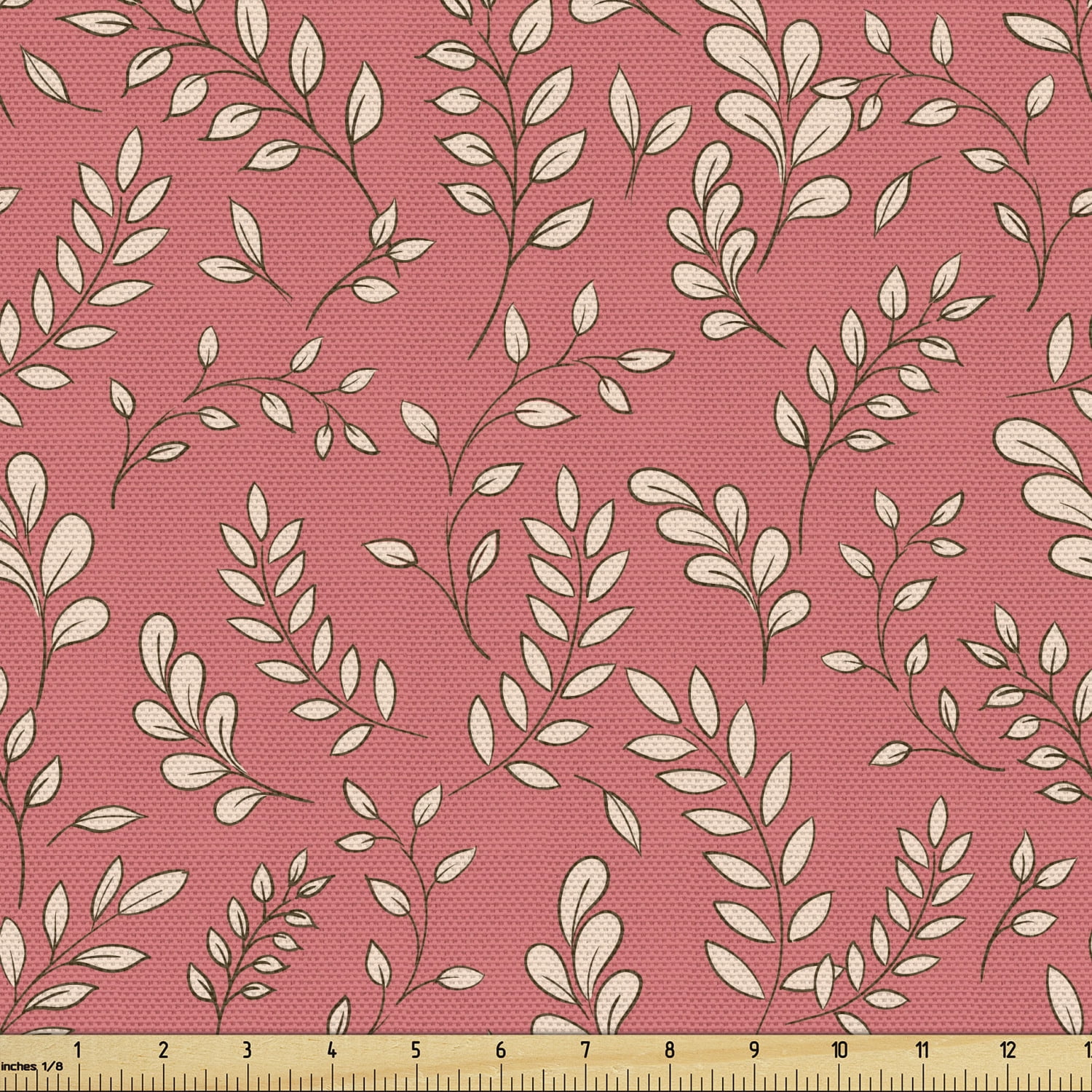 Coral Fabric by the Yard, Leaves on Branches Botanical Theme Foliage