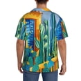 thumbnail image 3 of Lsque Bright Paper Cactus Scene print Men's Cuban Collar Short Sleeve Shirt Summer Beachwear Casual Button Down Fashionable Vacation Leisure Shirt-4X-Large, 3 of 7