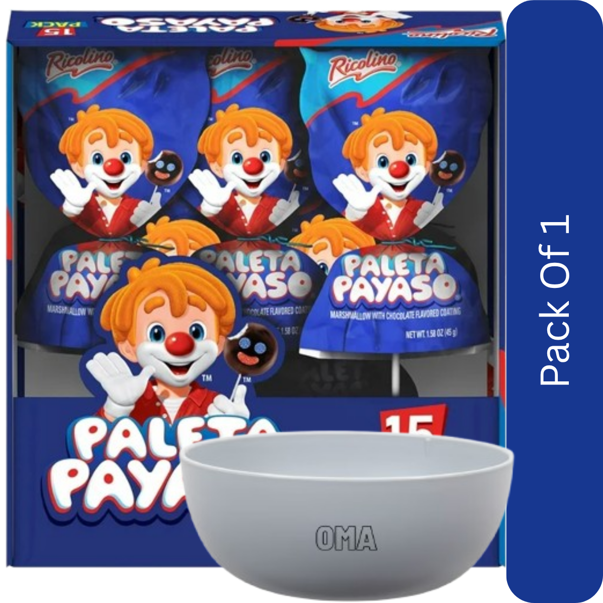 18 Ricolino Paleta Payaso Chocolate Marshmallow Lollipop 45 g