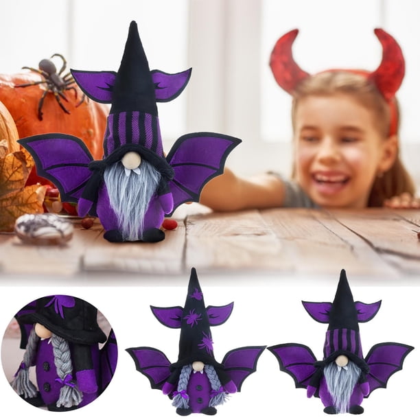 Xihbxyly Adorno de Gnomo de Halloween, Sombrero de Bruja Único y Alas Brillantes, Diseño de Barba Artesanal, Decoración Caprichosa para El Hogar y La Oficina, Ideal para Fiestas de Halloween, Regalo